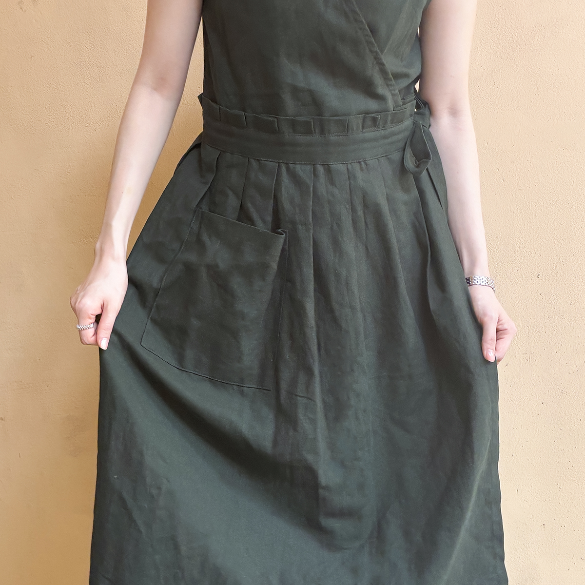 원피스형 주름 앞치마 린넨 광목 엄마의주머니 천아트반제품