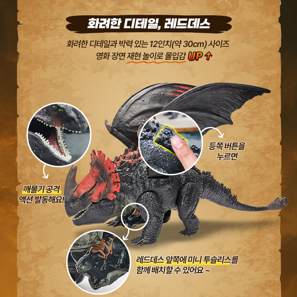 드래곤 길들이기 대형 공룡 피규어 장난감 30cm 메가 어택 레드데스 액션피규어 스티커세트 - 상세 이미지 3