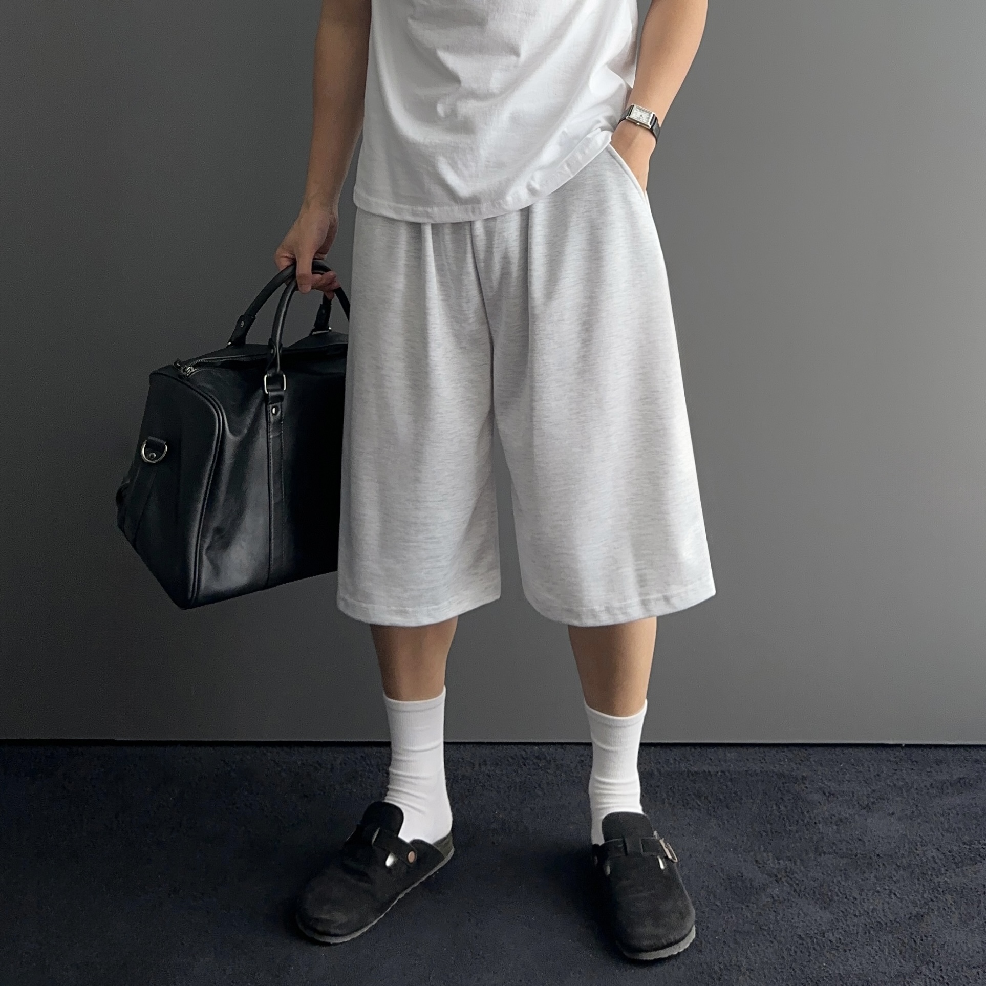 1+1 남자7부반바지 남자버뮤다팬츠 회색반바지 - 상세 이미지 2