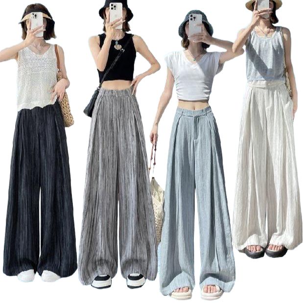 봄 여름 3가지기장 코튼혼방 플리츠 와이드팬츠 빅사이즈 하이웨이스트 핀턱 루즈핏
