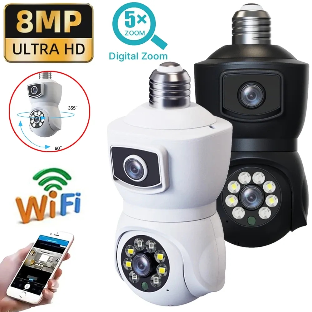 8MP E27 전구형 듀얼 자동 추적 양방향 컬러 CCTV 카메라 White : 리모주마켓
