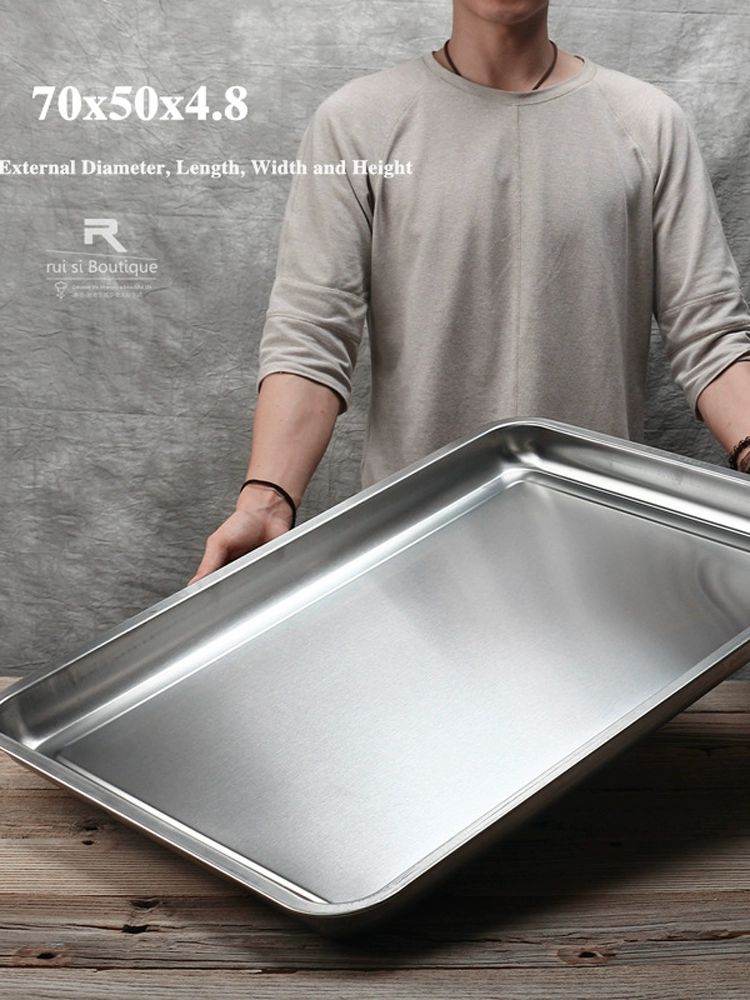 대형 사각 접시 국물 스텐 추라이 쟁반 70x50x7CM 자석430재질 1.0 - 상세 이미지 3