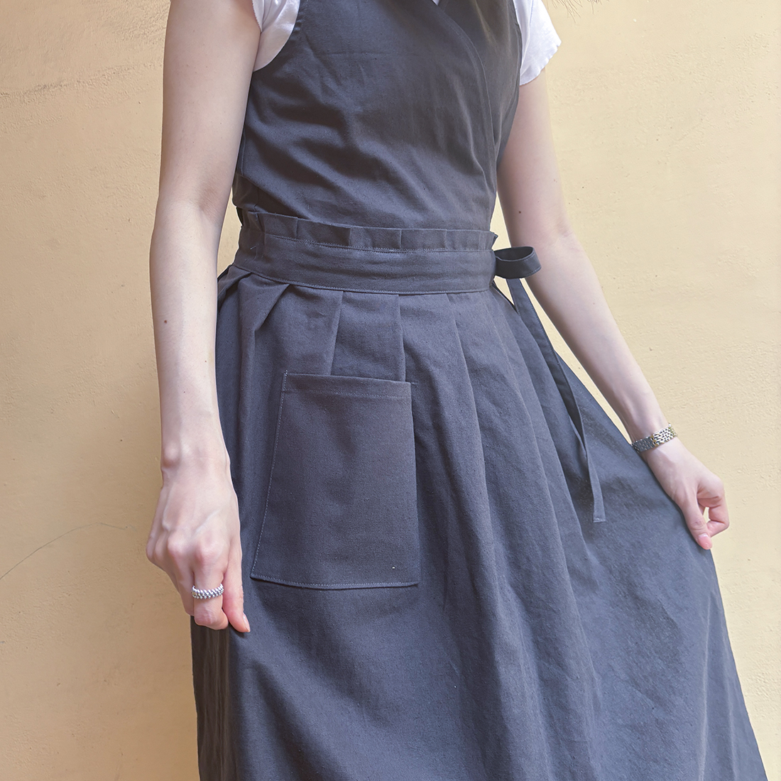 원피스형 주름 앞치마 린넨 광목 엄마의주머니 천아트반제품