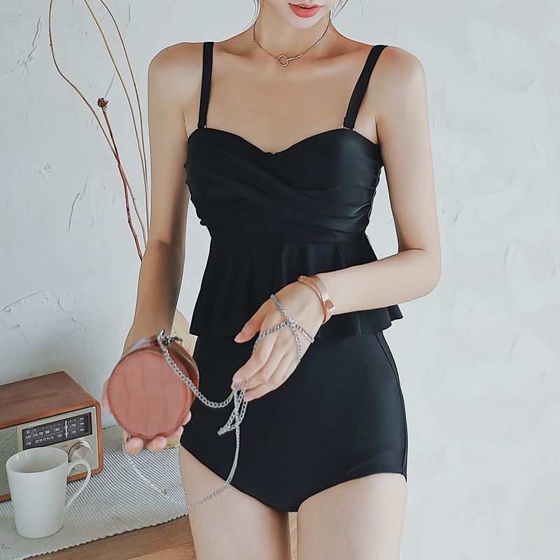 탱키니 투피스 여성 수영복 여름 수영장 비치웨어 블랙 M - 상세 이미지 4