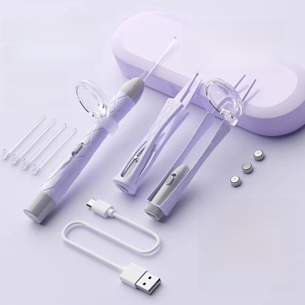 돋보기 달린 LED 귀이개 귀지핀셋 세트 귀청소 귀후비개 - 상품 이미지
