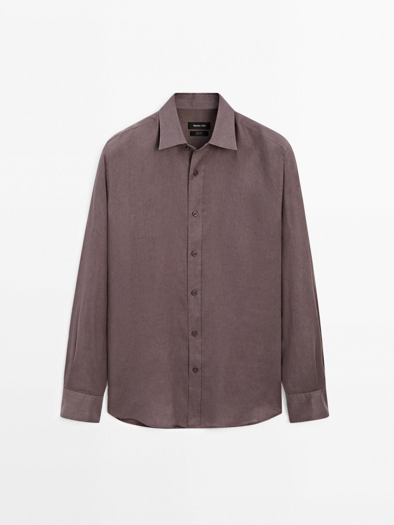 마시모두띠 슬림핏 린넨 셔츠 0199/777 AUBERGINE