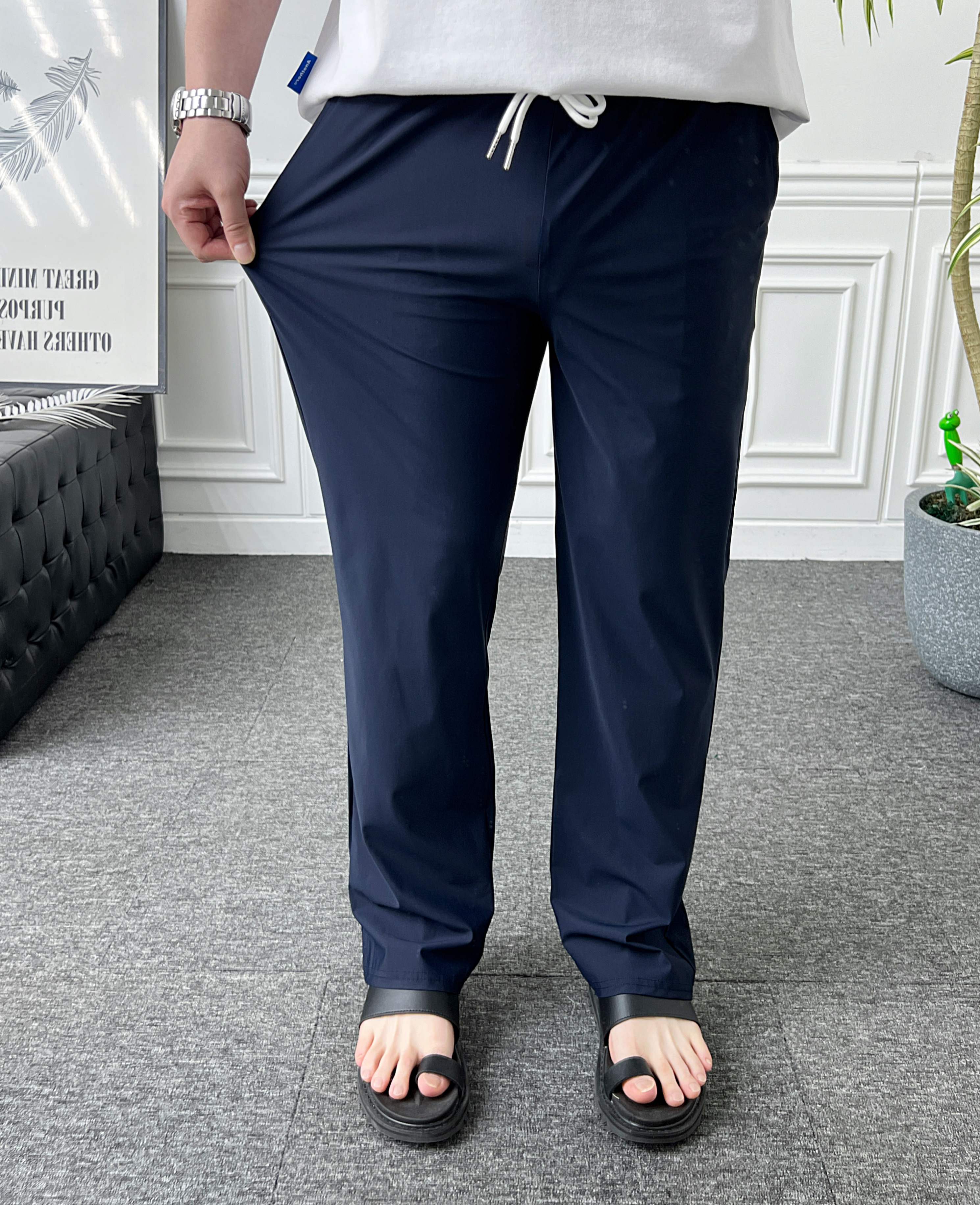 남자 여름 슬랙스 밴딩 스판 세미와이드 아이스 냉감 바지 - 상세 이미지 2