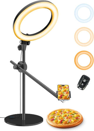 [해외]LUXSURE 링 라이트 촬영 조감도 휴대폰 스탠드 10.5인치 핸드 슈팅 탁상 버드 뷰 USB 전원 비디오 요 묶음배송가능