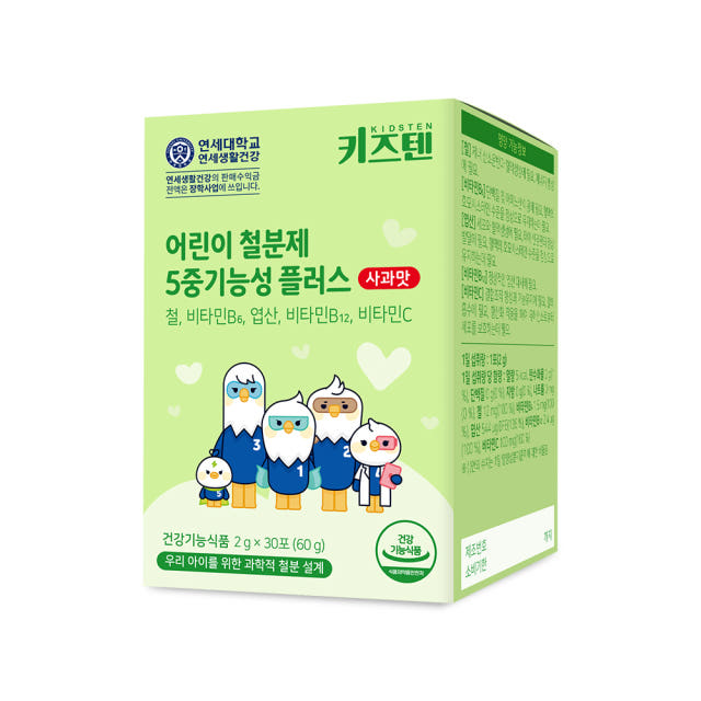 연세 키즈텐 어린이 엽산 영양제 5중기능성 유아 초등학생 철분제 사과맛 30포, 4개