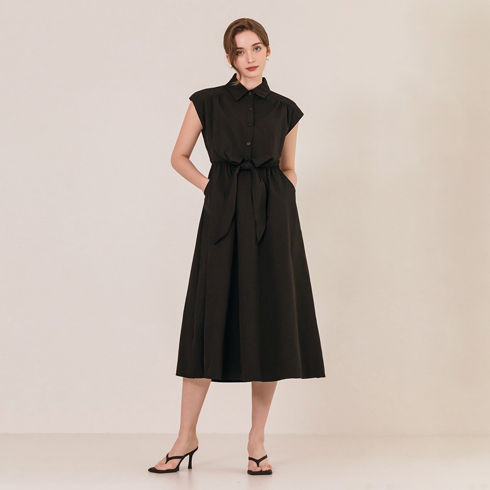 타이드 캡소매 셔츠 롱원피스 - 상세 이미지 2