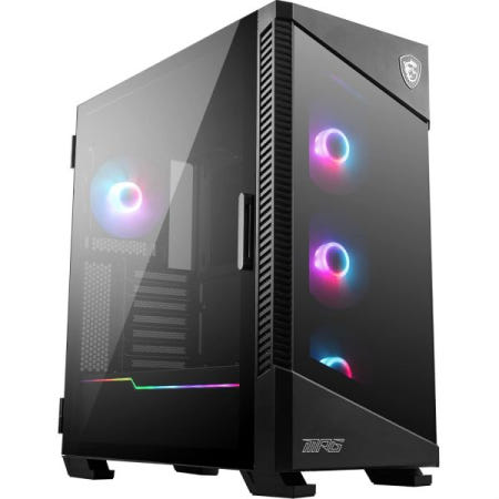 MSI [해외]MSI MPG 벨록스 100R 미드 타워 PC 케이스 - ATX 마더보드 용량, 강화 유리 도어, 120mm ARGB 팬 4개, 미스틱 라이트, 360mm 라디에이터 2개
