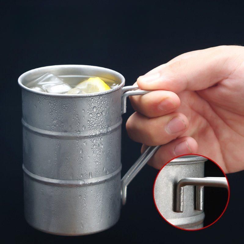 드럼통 맥주잔 빈티지 스텐 머그컵 특이한 술잔 홈카페 집들이선물 350ml 실버 4개 - 상세 이미지 4