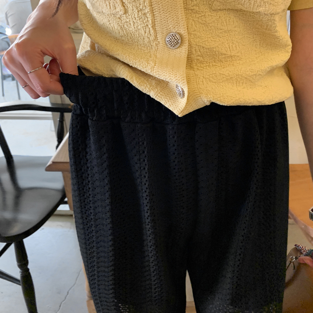 베네트나 펀칭 레이스 와이드 팬츠 - 상세 이미지 4