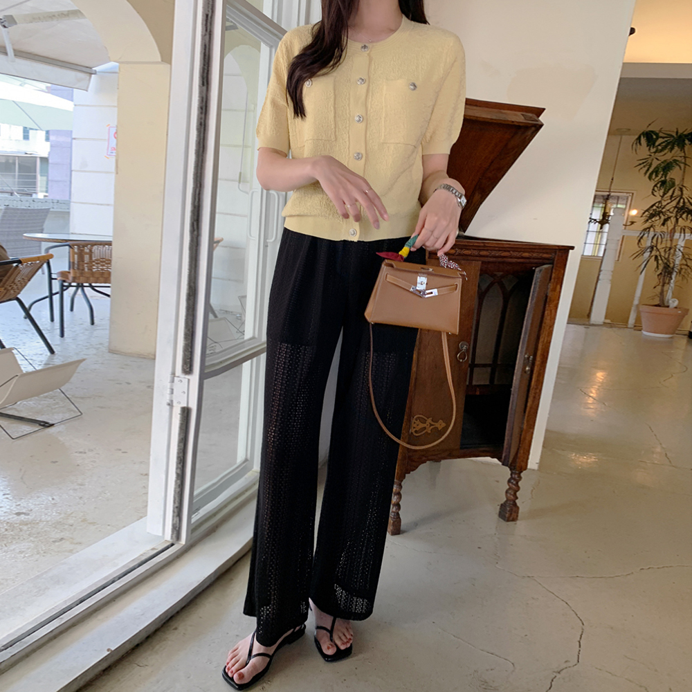 베네트나 펀칭 레이스 와이드 팬츠 - 상세 이미지 5