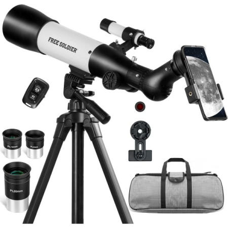 [FREE SOLDIER][해외]성인용 무료 병사 망원경 70mm 구경 500mm 굴절 - 전화 어댑터와 휴대용 가방 흰색을 갖춘 초보자를 위한 전문 천문