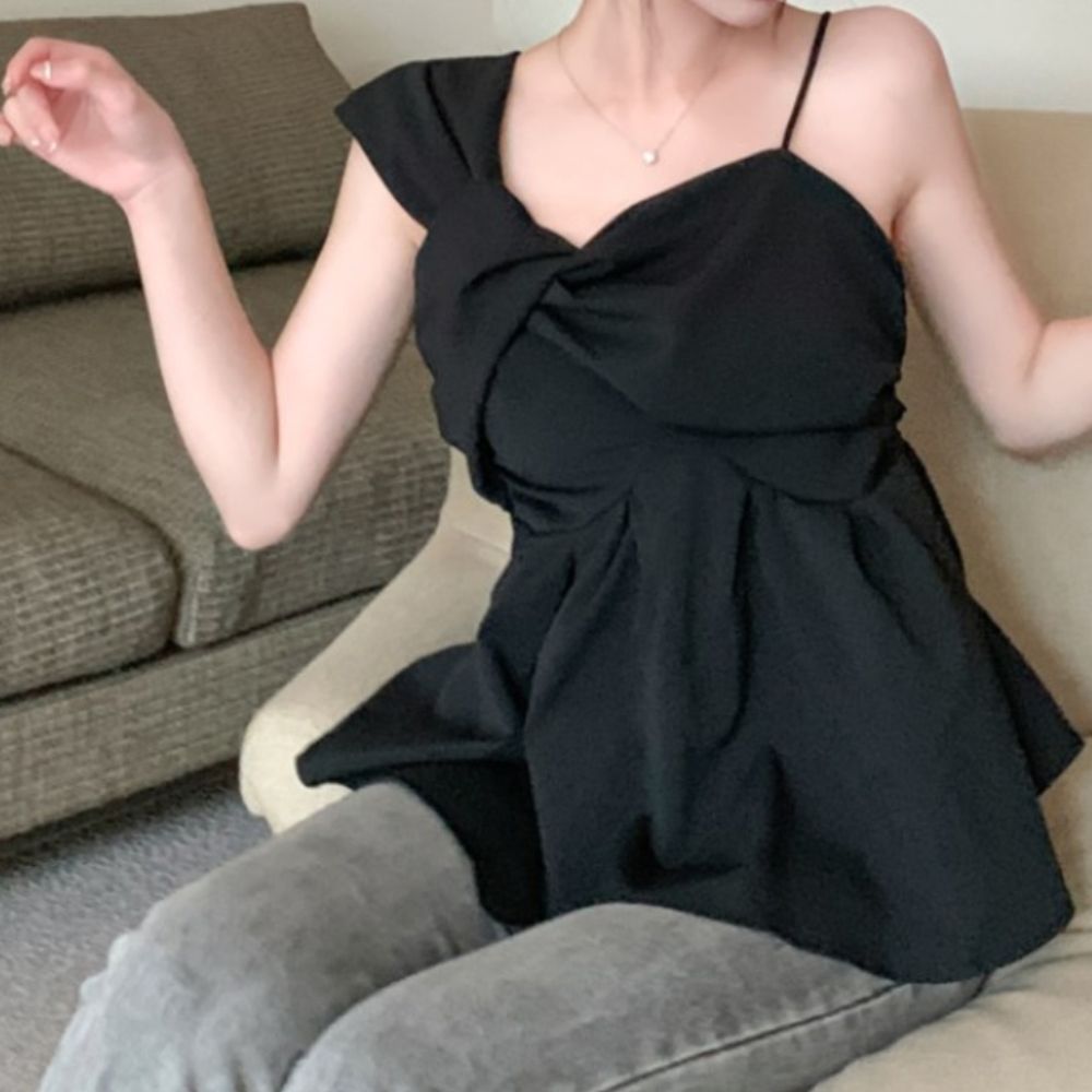 오프숄더 쉬폰 언발 블라우스 여름 나시 탑 bying24 블랙 S 이미지 6