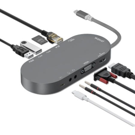 [해외]10 in 1 USB C 허브, HDMI, VGA, PD, 이더넷, SD/TF, C/A 포트, 마이크/오디오 - 노트북 도킹 스테이션, Dell/Surface/HP와 호환되