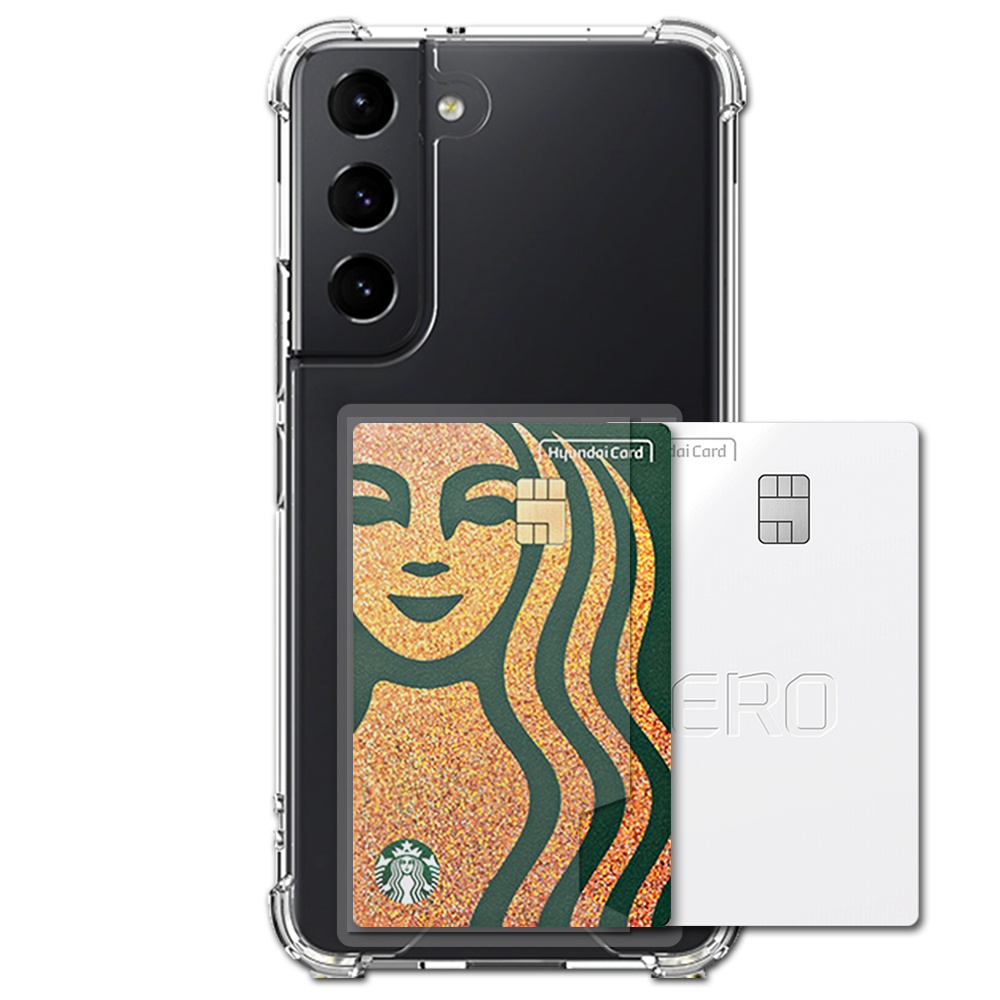 변색방지 카드 2장 수납 범퍼 케이스 투명, 갤럭시S21 제품 이미지