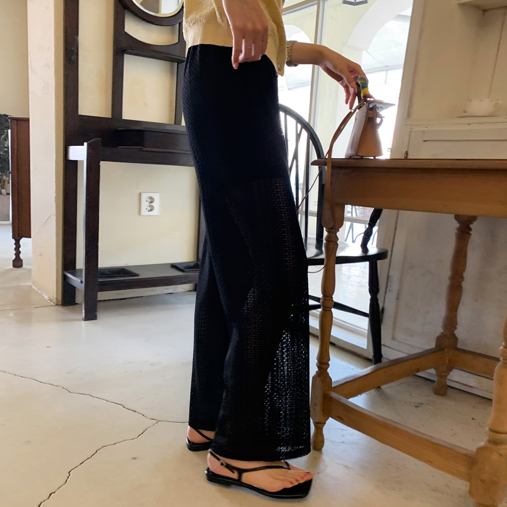 베네트나 펀칭 레이스 와이드 팬츠 - 상세 이미지 2