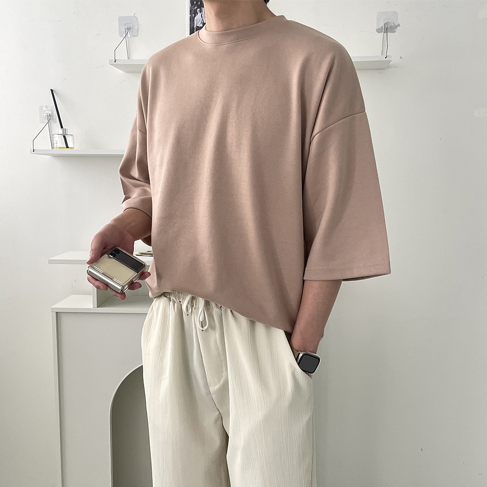 커플 반팔티 오버핏 7부 칠부 티셔츠 남자 반팔티 - 상품 이미지