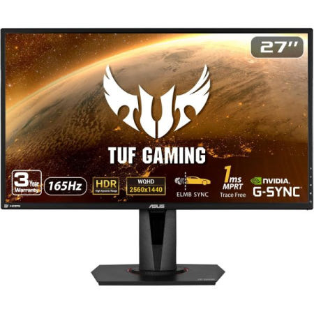 [해외]ASUS TUF 게이밍 27인치 2K HDR 모니터(VG27AQ) - QHD(2560 x 1440), 165Hz(144Hz 지원), 1ms, 익스트림 로우 모션 블러, 스피