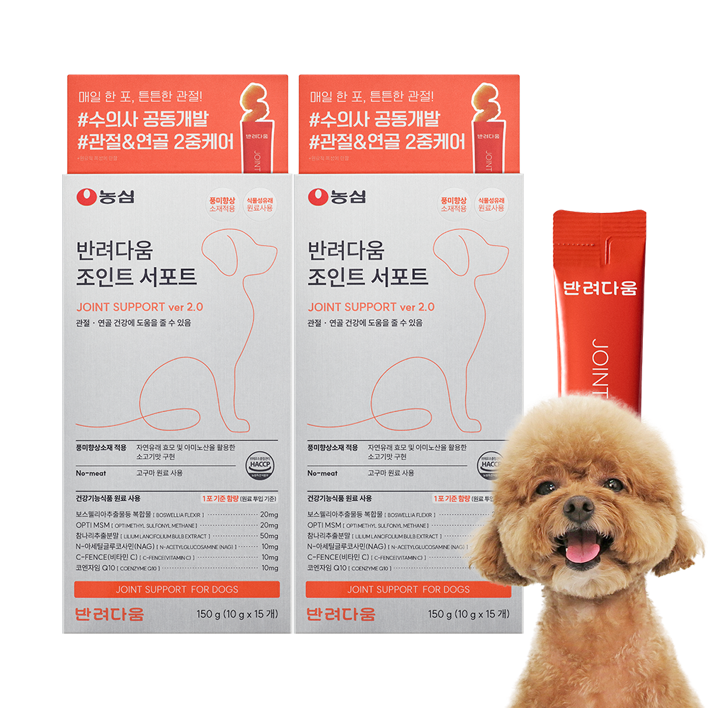 반려다움 강아지 관절 영양제 조인트 서포트 슬개골 케어 15개입, 2개 - 상품 이미지