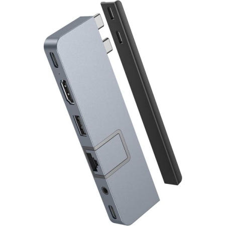 [해외]하이퍼드라이브 USB C 허브, 마그네틱 그립 썬더볼트 3, 40Gbps 100W PD USB-A 3.1 4K60Hz HDMI SD MicroSD, 실버 맥북 프로 에어용