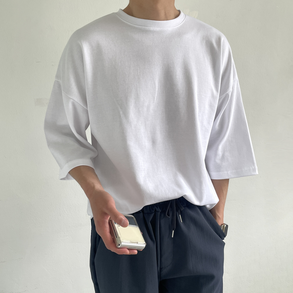 커플 반팔티 오버핏 7부 칠부 티셔츠 남자 반팔티 - 상세 이미지 4