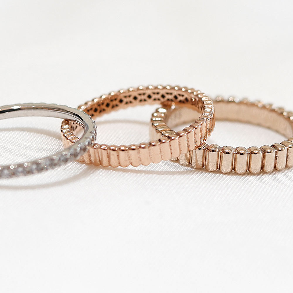 14K 18K 레이어드 콰트로 일자 라인 톱니 컷팅 가드링 반지 데일리