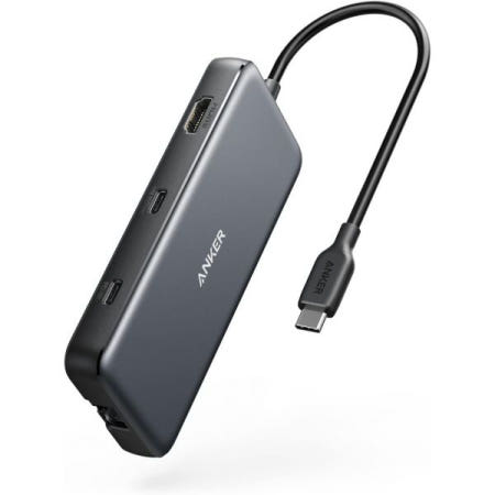 [해외]노트북/모니터용 Anker 555 USB-C 허브(8-in-1) - 메모리 카드 리더 MicroSD, SD 100W 4K 3840x2160 USB-A 포트 2개 USB 타입