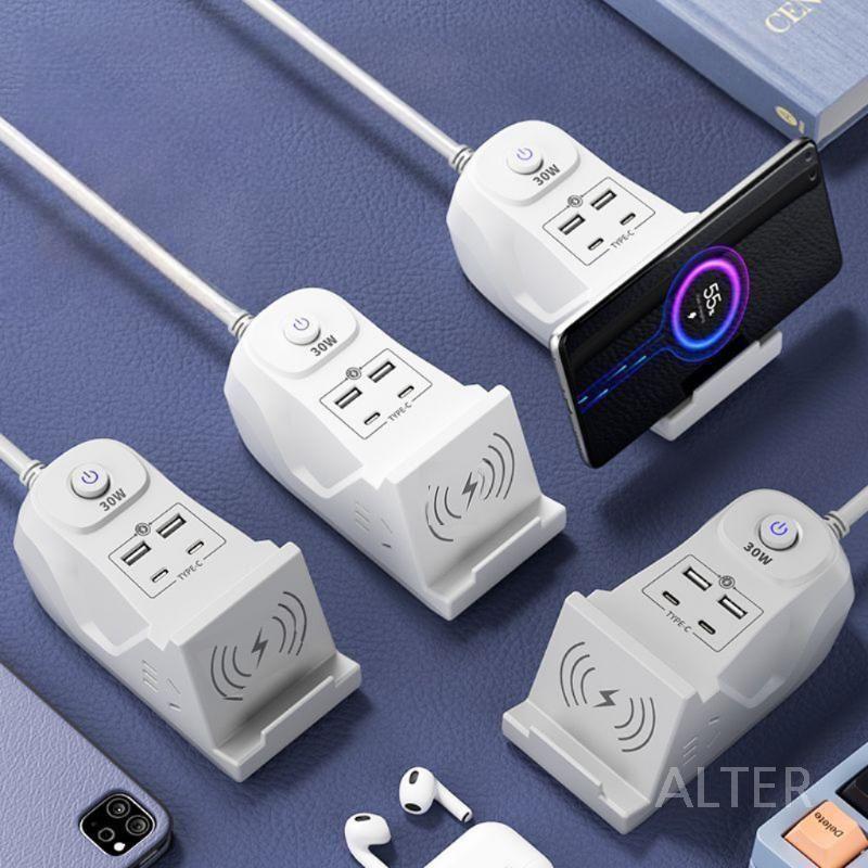 USB 콘센트 멀티탭 휴대폰 충전기 충전 스마트폰 무선 30W 고속충전+무선충전(백색 0.8m) - 상세 이미지 2