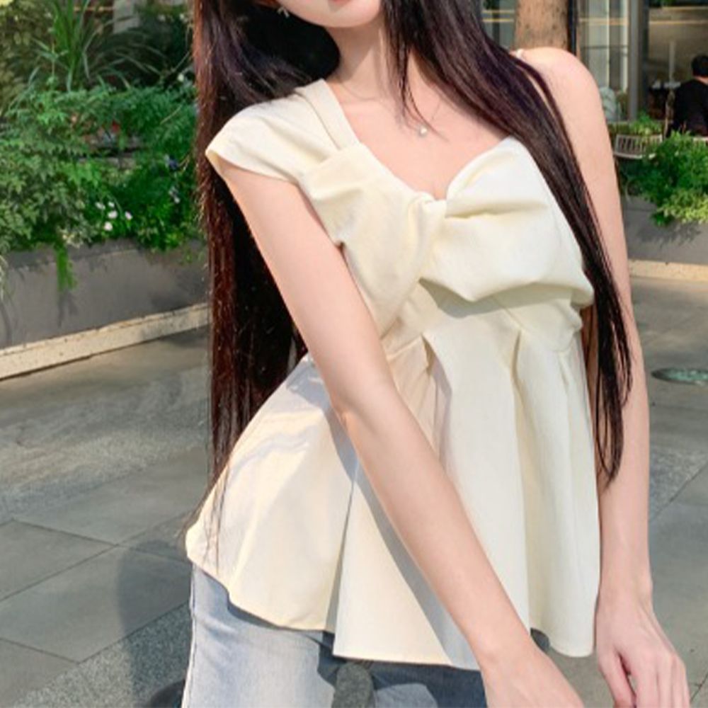 오프숄더 쉬폰 언발 블라우스 여름 나시 탑 bying24 블랙 S - 상세 이미지 3