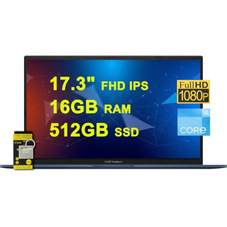 [해외]ASUS 비보북 17 비즈니스 노트북 17.3인치 FHD IPS 안티글레어 인텔 6코어 i3-1215U(비트 i7-1165G7) 16GB RAM 512GB SSD USB-C