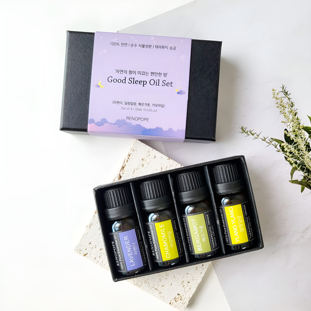 레노포프 숙면 수면에 좋은 천연 아로마오일 4종 SET 잠잘오는향 퓨어 테라피 에센셜오일