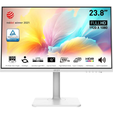 MSI [해외]MSI 모던 MD2412PW 24인치 IPS 1920 x 1080 (FHD) 컴퓨터 모니터, 100Hz, 어댑티브 싱크, HDR 준비 완료, HDMI, USBC 15W 전원