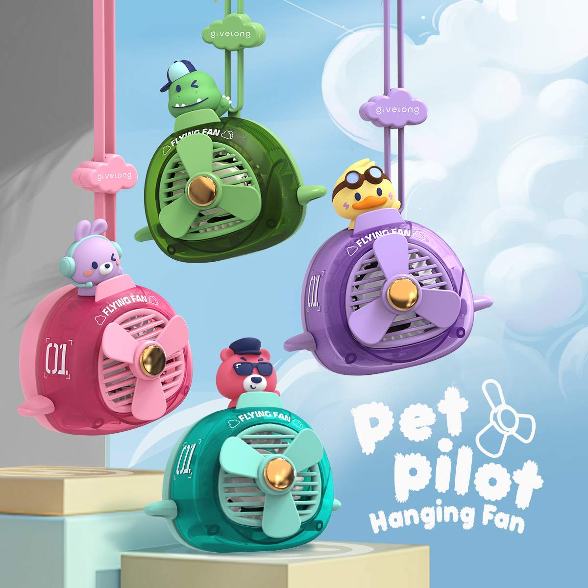 애니버디즈 휴대용 목걸이선풍기 어린이 충전식 넥쿨러 넥풍기