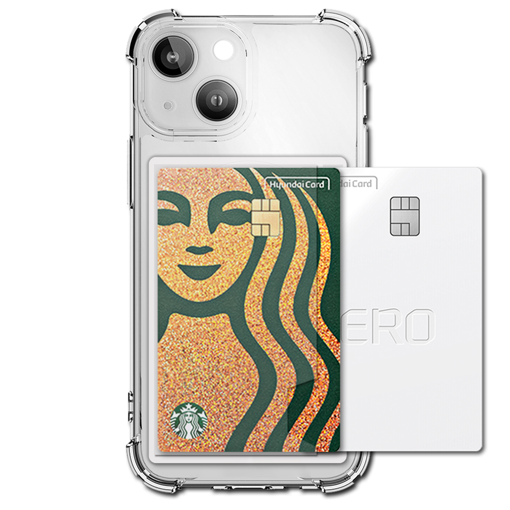 변색방지 카드 2장 수납 범퍼 케이스 투명, 아이폰13 미니