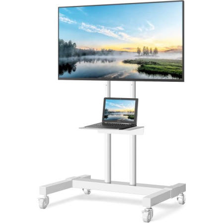 [해외]TVON, 최대 110파운드의 32-80인치 평면 스크린/커브 TV용 모바일 TV 스탠드 온 휠 업그레이드, 높이 조절 가능한 모바일 TV 카트 및 금속 노트북 선반,  B