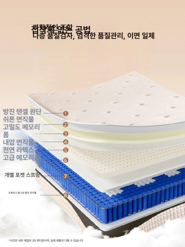 힐튼 황마 매트 5성급 침대 메모리폼 독립 스프링 호텔 부드러운 접이식 싱글 슈퍼싱글 폼 플래그십 N형 30cm 스프링고밀도 - 상세 이미지 3