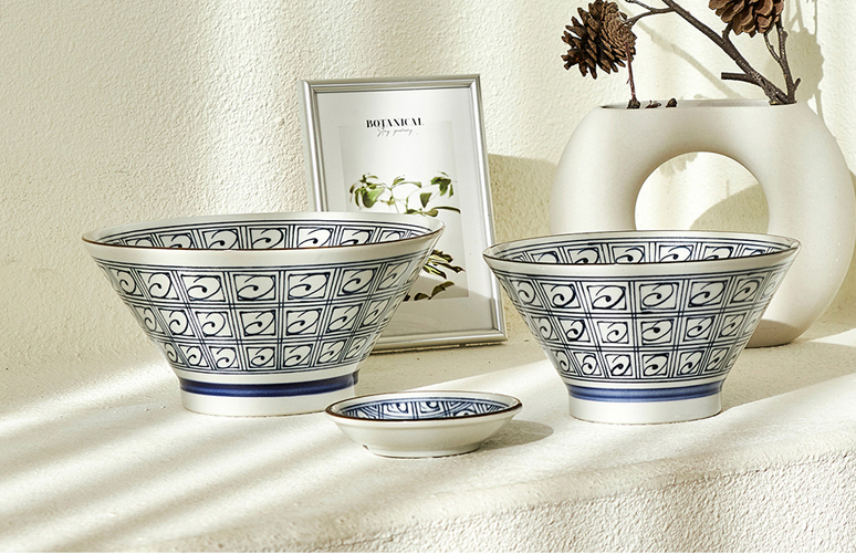 면기 덮밥 가츠동 그릇 청연격자 일본 도자기 식기 국수 우동 라멘 소스 종지 - 상세 이미지 5