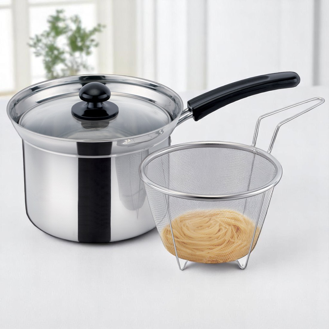 막쓰기좋은스텐냄비 비빔면 짜파게티 라면냄비 인덕션용 냄비 멀티팟 국수망 포함 18cm