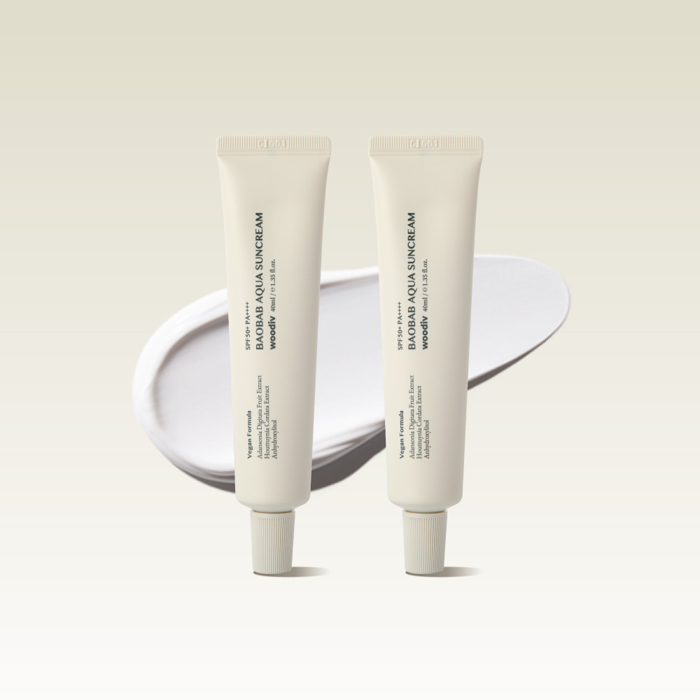 눈시림 없는 바오밥 아쿠아 무기자차 비건 선크림 40ml, 2개