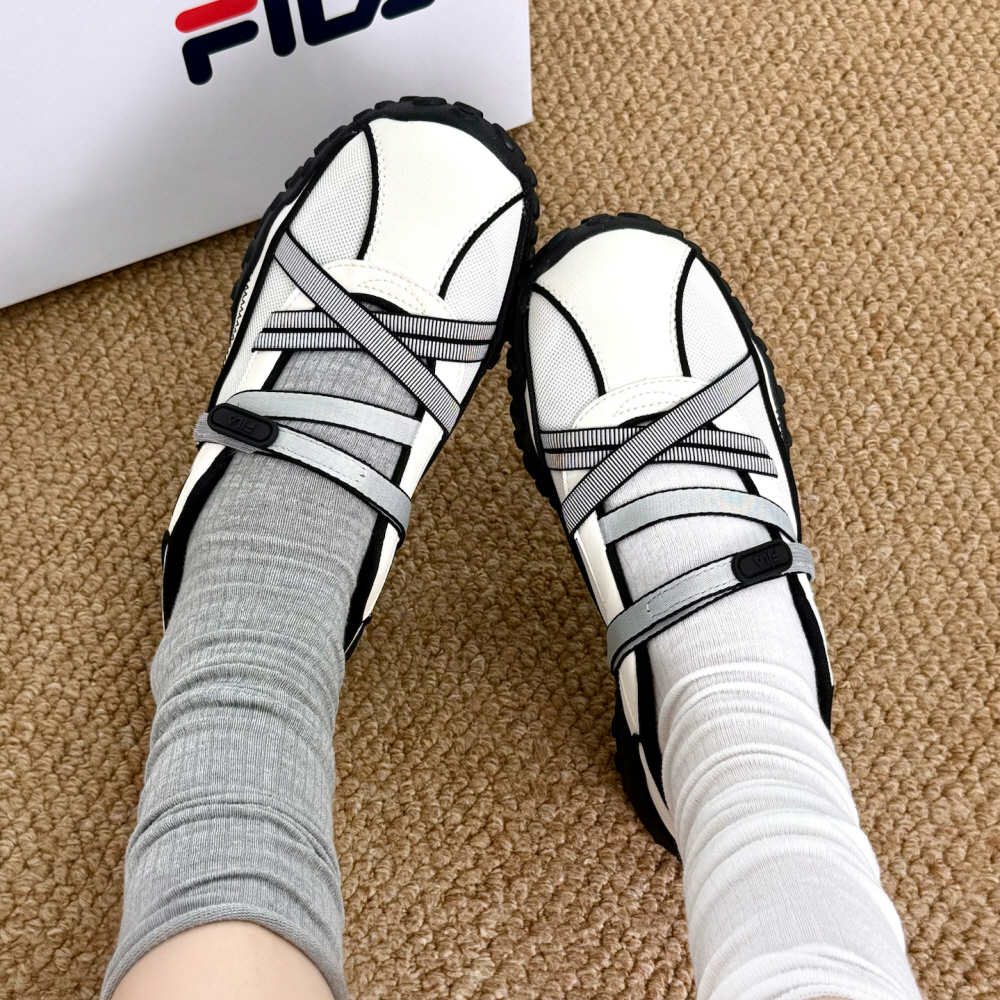 FILA 휠라 PEBBLE 메리제인 발레 슈즈 샌들 화이트 블랙 - 상세 이미지 2