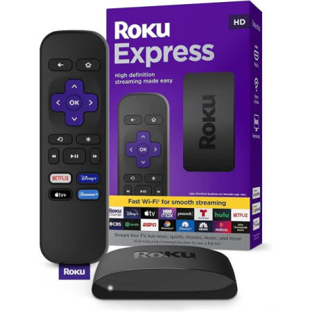 [해외]Roku Express | 표준 리모컨(TV 컨트롤 없음), 무료 및 라이브 TV가 포함된 HD 스트리밍 장치