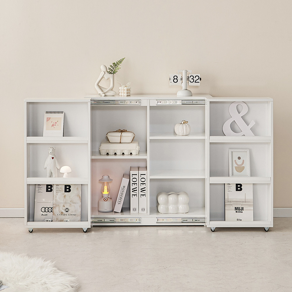 나스카 슬라이딩 수납장 폭좁은 슬라이드 거실 베란다 팬트리장 800x380x805mm, 3단, 화이트 - 상세 이미지 2
