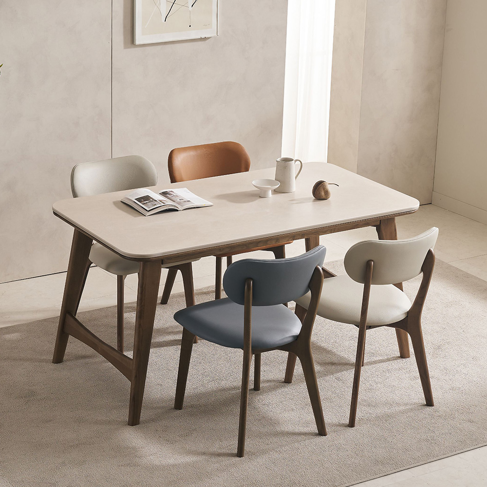 스코나 에킨스 애쉬 원목 실리콘레더 가죽 식탁 의자 다이닝체어