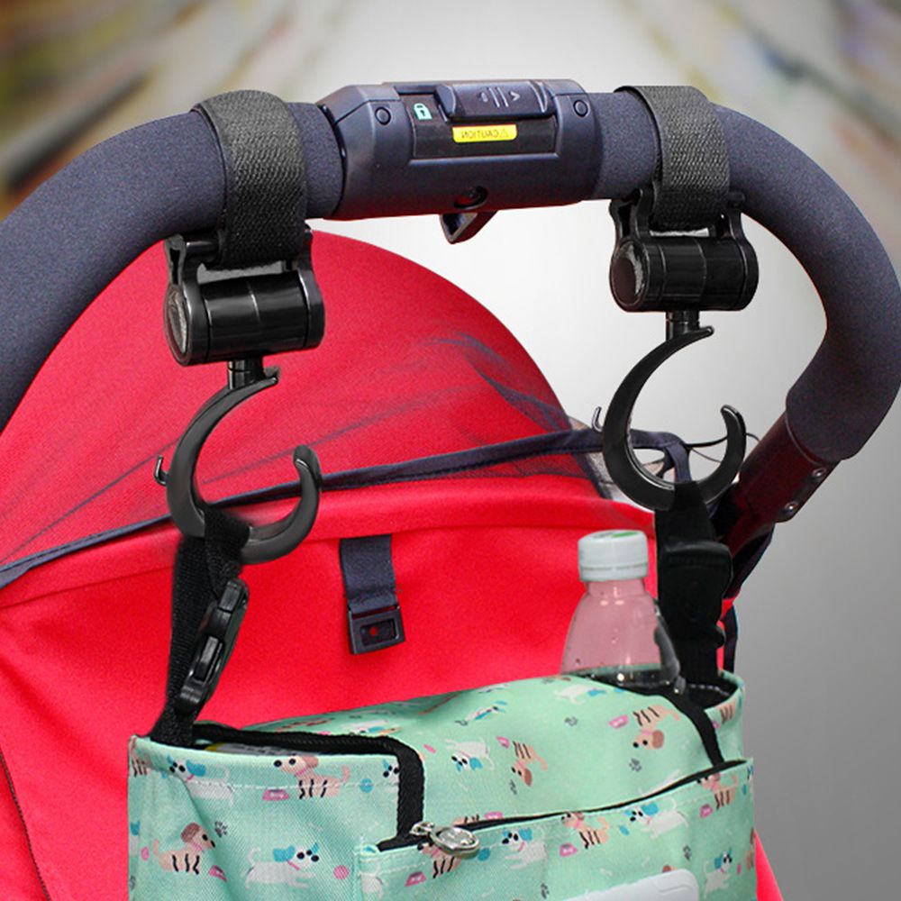 유모차가방걸이 기저귀가방 고리 2P 세트 360도 회전 후크 벨크로 스트랩 다용도 악세사리