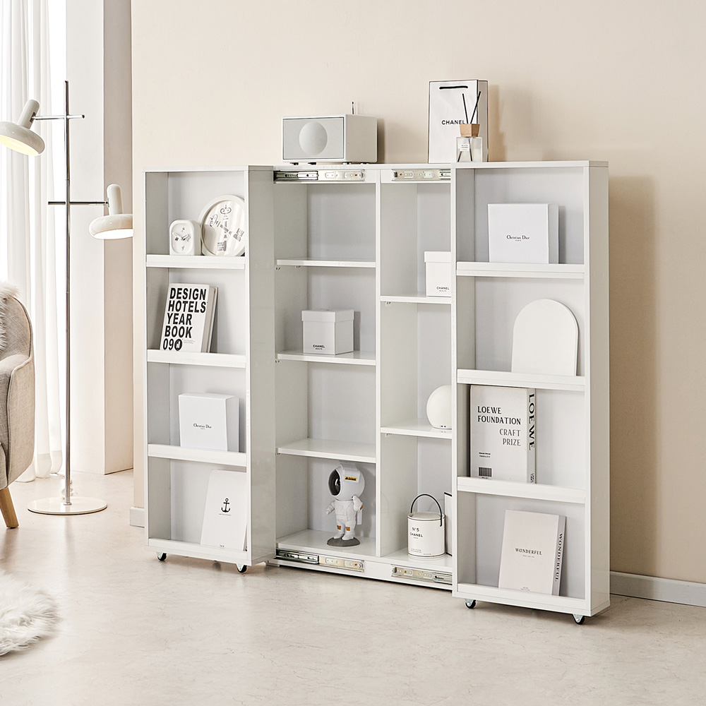 나스카 슬라이딩 수납장 폭좁은 슬라이드 거실 베란다 팬트리장 800x380x1205mm, 4단, 화이트 - 상세 이미지 3