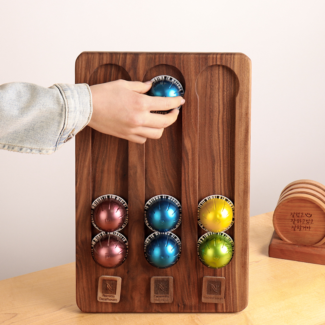 감성모먼트 버츄오 캡슐보관함 3구 네스프레소 원목 커피캡슐 거치대