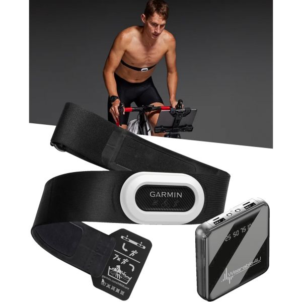 가민 HRM-Pro Plus 프리미엄 가슴 스트랩 심박수 모니터, 러닝 다이내믹스, ANT, 블루투스와 Wearable4U 파워뱅크 번들 : 피제이유통A